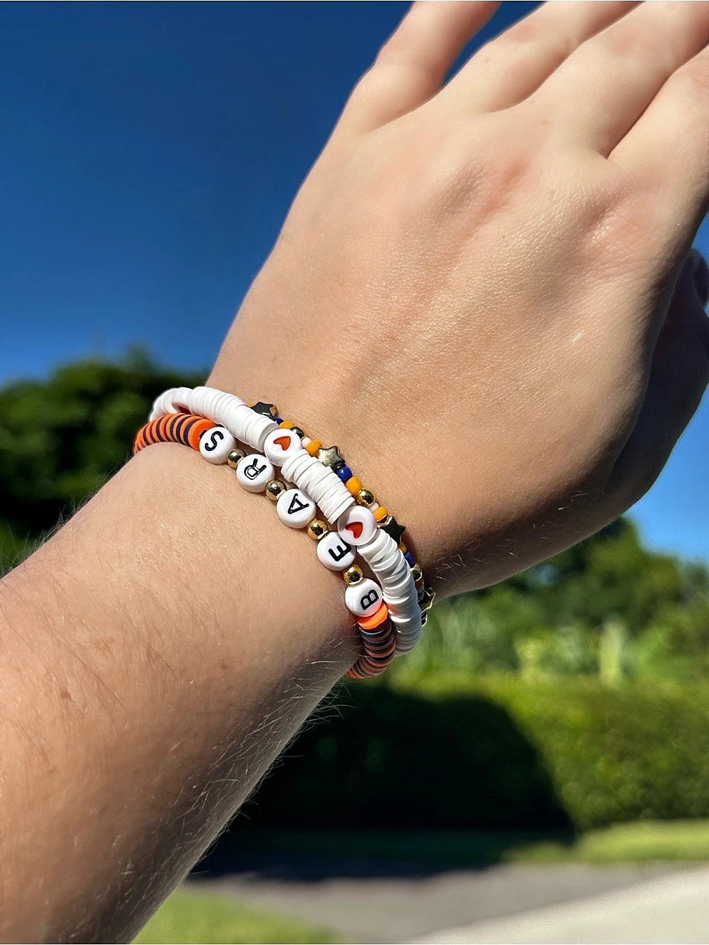 Beaded Bracelet Stack White & Orange
